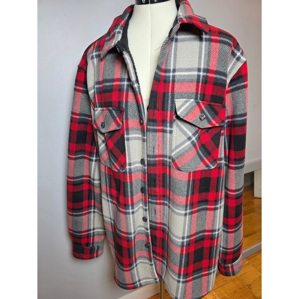 Boston Traders Red Plaid Sherpa Lined Fleece Shirt Jacket Shacket XXL Grunge
